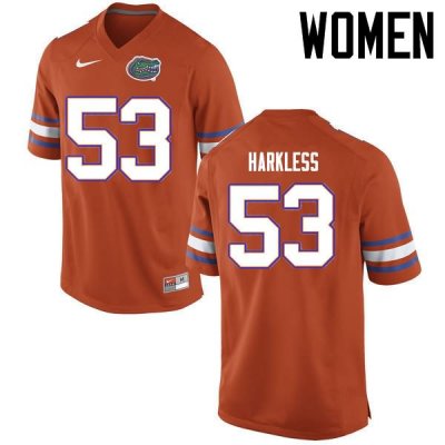 Women's Florida Gators #53 Kavaris Harkless NCAA Nike Orange Authentic Stitched College Football Jersey SEX4862XE